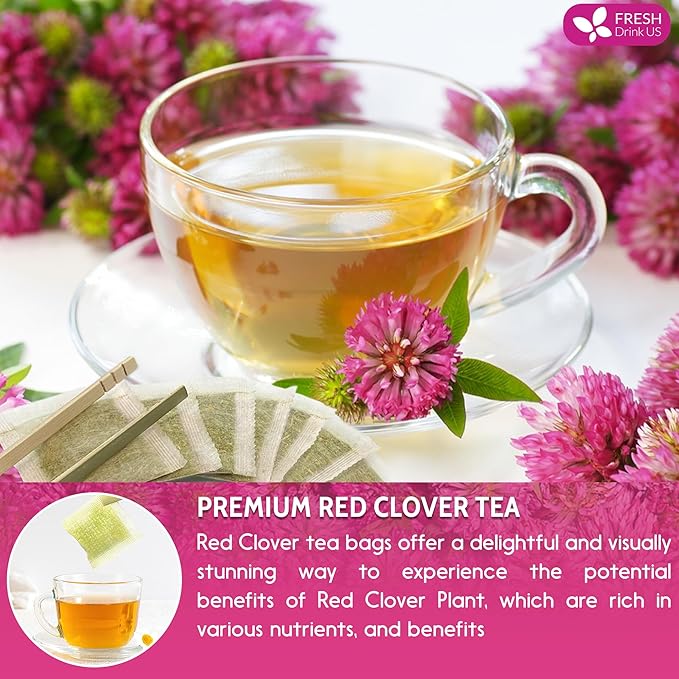 FreshDrinkUS, Premium Red Clover Herbal Teaโ 135 Tea Bags โ Pure โ Naturally Smooth & Mild Flavor โ Premium Quality, Eco-Conscious Packaging. Caffeine-Free. Gluten Free. Vegan
