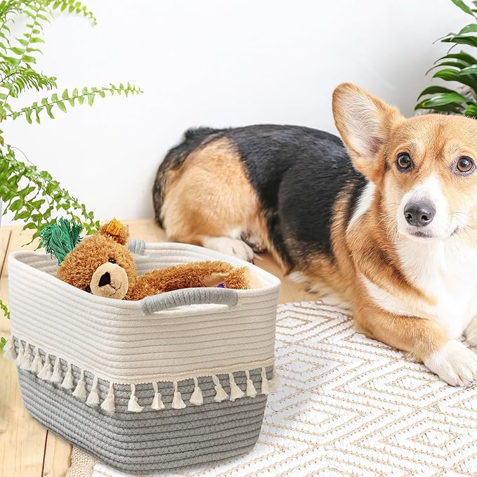 TeoKJ Storage Basket 3 Pack for Organizing, Cotton Rope Baskets for Toy, Clothes, Blankets, Decorative Basket for Living Room, Nursery, Bathroom, White & Gray