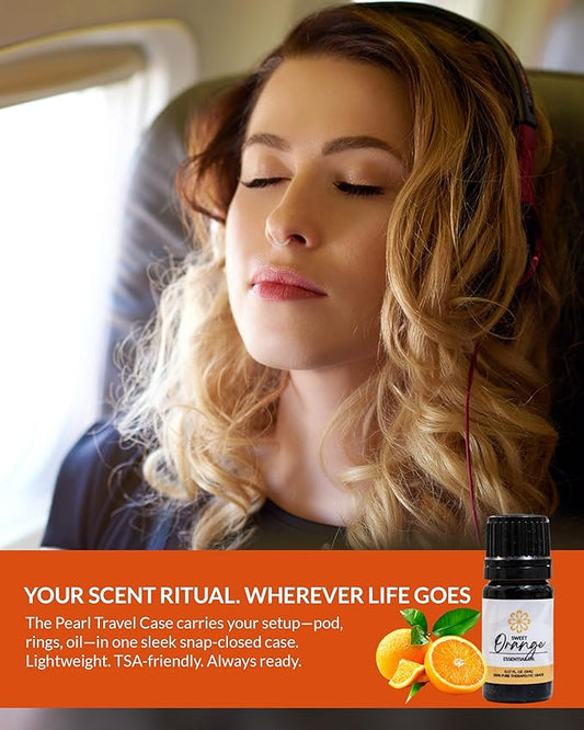 Essence Pearl Travel Case - Wearable Aromatherapy Kit with Nasal Diffuser Rings, Soaking Bay, and 5mL Essential Oil – Portable Wellness Gift Set for On?The?Go Self Care