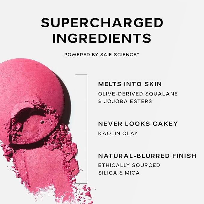 Saie SuperSuede Baked Blush - Talc-Free Powder Blush for Cheeks Infused with Hyaluronic Acid, Glycerin + Squalane - Hydrating Face Makeup for a Natural, Diffused Flush of Color - Ciao (0.1 Ounce)
