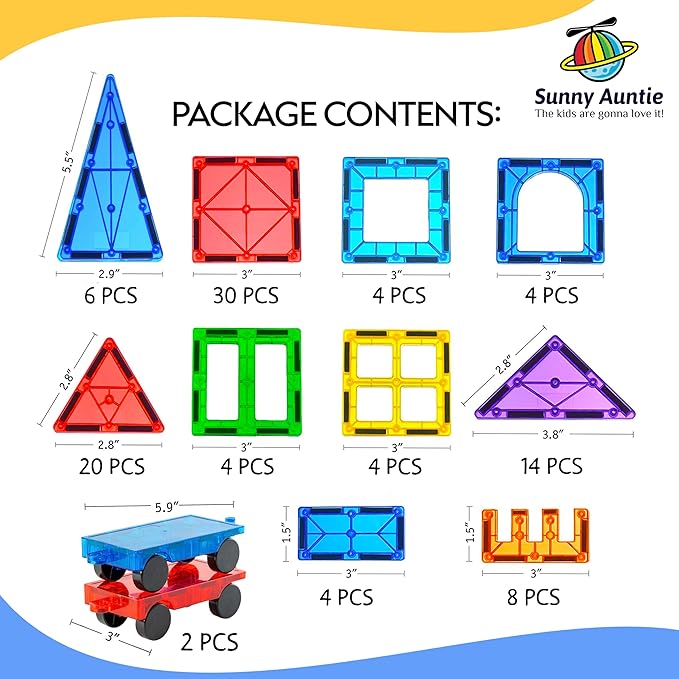 Magnetic Tiles 100 PCS with 2 Cars, Magnetic Tiles for Kids & Toddlers, Toy for 3 4 5 6 7 8 Year Old Boys & Girls, Gift Box