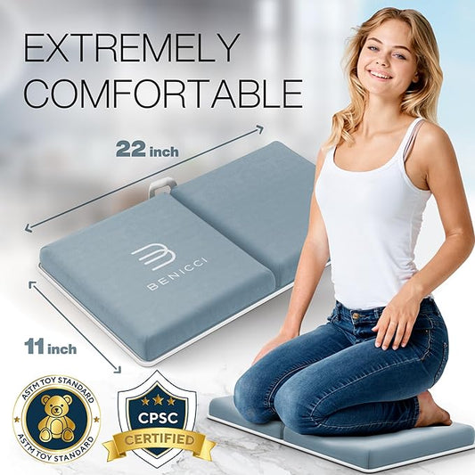 Comfortable Bath Kneeler and Elbow Kneeling Rest Pad for Baby Bathing Parents - Painless Foam Mat with Toy Organizer Pockets - Quick Drying, Foldable, Non-Slip for Baby and Toddler Bathing - Blue