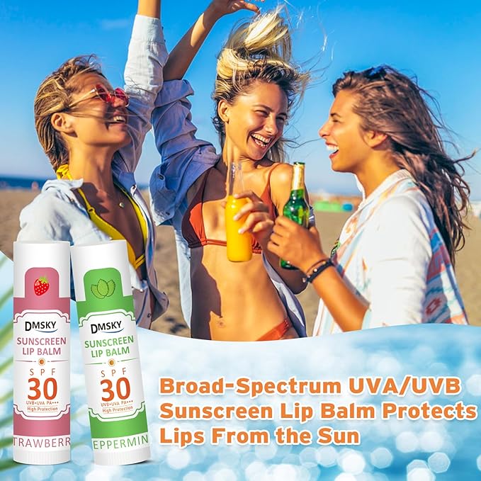DMSKY SPF 30 Lip Balm Bulk 16 Pack, Sunscreen Lip Balm Broad Spectrum UVA/UVB Protection, Travel Size Sunscreen for Lips