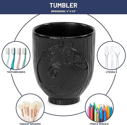 Jay Franco Disney Nightmare Before Christmas Tumbler - Black Resin Toothbrush/Pen Holder Features Jack & Sally - Bathroom Décor