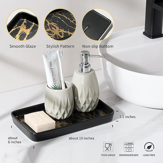 Bathroom Vanity Tray for Countertop,2PC Rectangle Marble Tray Set,Decorative Bathroom Organizer for Scrubber, Lotion Bottles, Perfume, Jewelry, Candle, Key Trinket Ring(Large,Black)