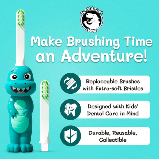 Kids Soft Bristle Dinosaur Toothbrush for Ages 2+, Gentle and Cute Toothbrush for Children with Replaceable Brush Head, Ergonomic Handle Kids Brush for Teeth Care Ideal for Toddlers, Dinosaur Design