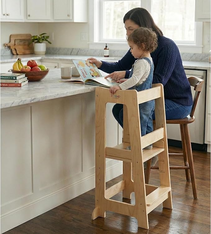 Stepup Baby Toddler Step Stool - Adjustable Height Kids Helper Step Stool, Durable, Non-Slip Platform for Bathroom Sink & Kitchen Counter, Toddler Tower for Exploration and Growth - Natural