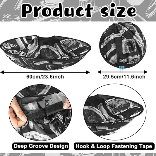 FEBSNOW Hair Cutting Cloak Cape, Black Prints Adjustable Haircut Cape Foldable Umbrella for Adults Kids Home Salon Barber Supplies