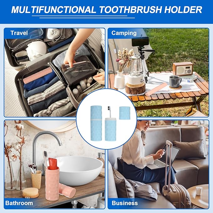 uxcell 2Pcs Travel Toothbrush Case, 8.1x2.8x2 Portable Travel Toothbrush Holder with Dot, Plastic Toothpaste Container for Bathroom, Gym, Business Trip, Camping, Sky Blue