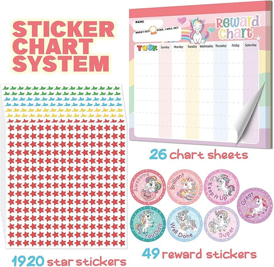 Reward Chart for Kids – Unicorn Magnetic Kids Behavior Chart, Pad with 26 Chore Charts, 1920 Star Stickers, 49 Incentive Stickers, Responsibility Chart for Kids Girls Toddlers - Kids Chore Chart