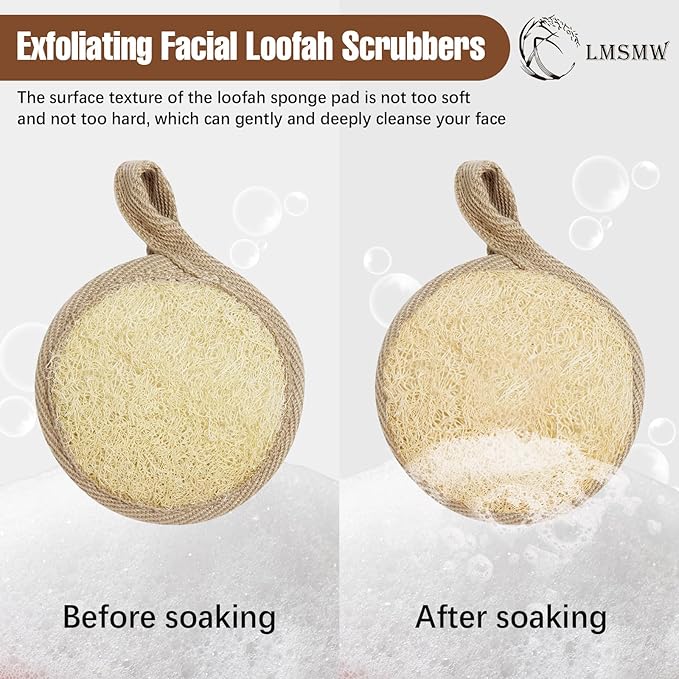 Face Exfoliating Loofah Scrubber Exfoliator Pads - Natural Luffa Facial Sponges Brush for Cleansing Exfoliation, Manual Face Cleanser Pad for Scrub Clean Facial Skin for Men Women Bath Shower, 6 Pack