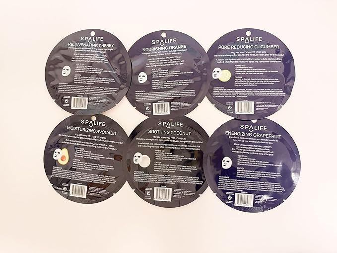 SpaLife Beauty Fruit Facial Sheet Masks 24 Pack – Face Masks Skincare Set – Hydrating Face Masks – 6 Natural Fruit Extract Formulas – Orange, Grapefruit, Coconut, Cherry, Avocado, Cucumber