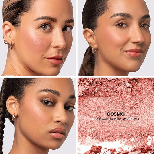 Phase Zero Makeup Powder Blusher - "Cosmo" - 4g / 0.141 oz - Full Coverage, Natural Blush - Soft, Buildable Pink, Coral, Peach & Golden Hues - Matte & Shimmering Shades Gives Cheeks a Radiant Glow