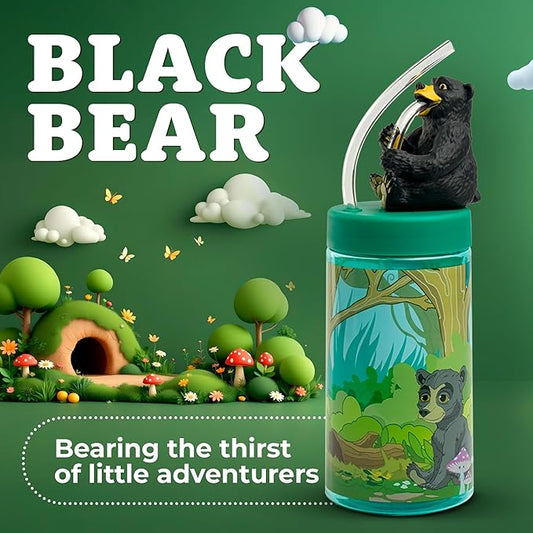 Regional Black Bear Cup, Water Bottle, Tumbler with Lid and Straw, Travel Sippy Cup for Water or Milk, Cups with Lids BPA Free Plastic, 12 oz