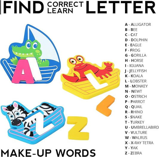 Bath Foam Alphabet Letters Toys - Non-Toxic Bathtub ABC Letters for Kids Toddlers - Premium Educational Floating Animals Puzzles with Toy Organizer for Baby Boys Girls - Set of 52 Pcs
