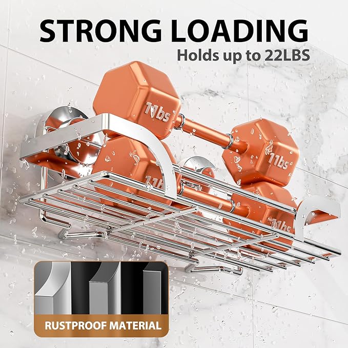 LEVERLOC Shower Caddy Suction Cup 2 Pack, Shower Shelf for Inside, Large Capacity Bathroom Organizers and Storage, Rustproof & Waterproof Metal Bath Basket, No-Drilling, Heavy Duty, Silver