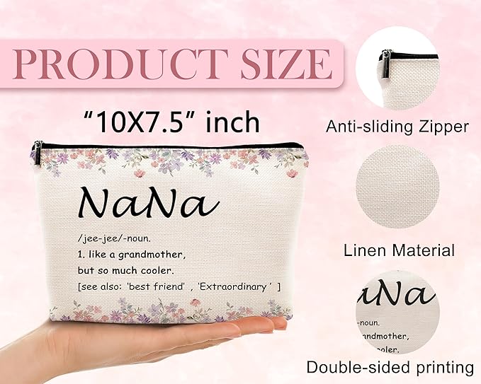 kdqua Nana Floral Makeup Bag, Best Grandma Gifts for Christmas Birthday from Grandkids, Nana Gifts from Granddaughters Grandsons Cosmetic Bags Zipper Pouch Travel Organizer Toiletry Bag