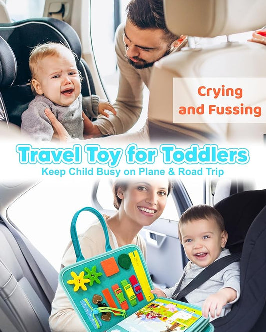 Busy Board Montessori Toys for Toddler Boy Girl Birthday Gifts, Busy Book Sensory Learning Toys for Toddlers, Educational Activities Airplane Car Travel Toy for Toddlers