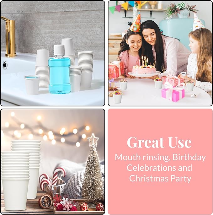 Prestee 1000 Pack 3oz Small Paper Cups - Mini Bathroom & Mouthwash Cups, Hot Coffee Cups for Espresso, Holiday & Christmas Party Supplies