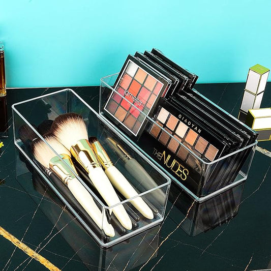 JessLab Acrylic Organizers, Bathroom Organizer for Drawer, 4-Pack Cosmetic Display Cases for Vanity, Countertop, Desk, Kitchen, and Makeup Storage, 1-Section