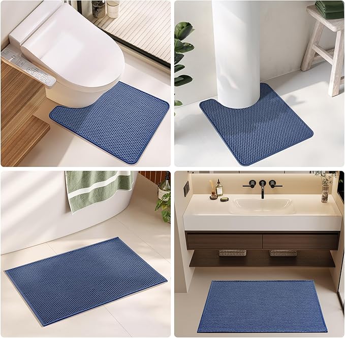 Large Bathroom Rugs Non Slip Washable Bath Rugs Super Absorbent Bathroom Rug Thin Quick Dry Low Pile Bath Mats, Navy Blue 36"x60"
