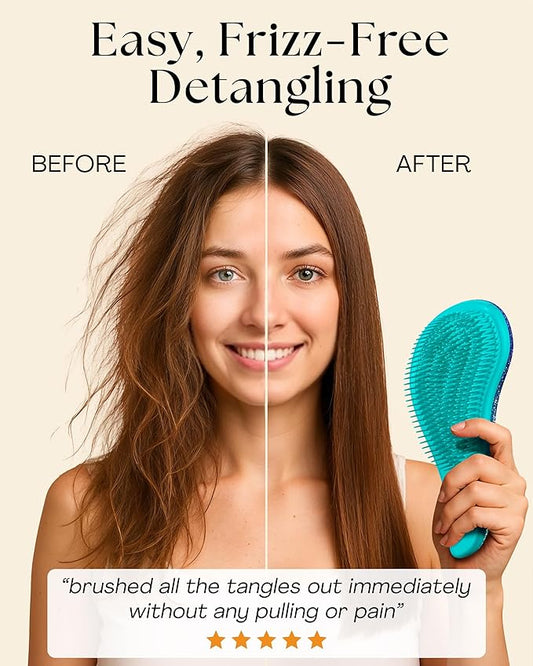 Lily England Detangler Hair Brush for Curly, Thick, Straight & Natural Hair - Gentle Detangling Brush for Women, Kids & Toddlers with Flexible Bristles - Smooth Hairbrush for Wet & Dry Hair, Blue