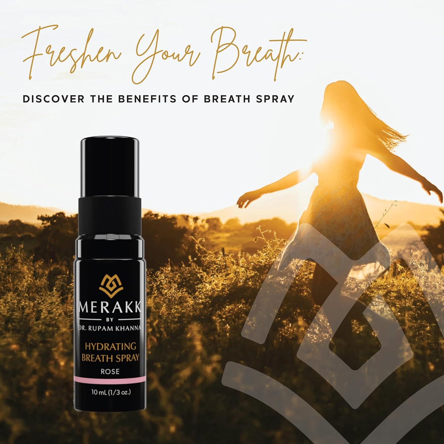 Merakk Hydrating Fresh Breath Spray in Rose - Sugar-Free Breath Freshener Spray & Dry Mouth Spray - Bad Breath Spray with Stevioside, Menthol & Glycerin - Dentist-Designed Oral Spray - 0.3 fl oz