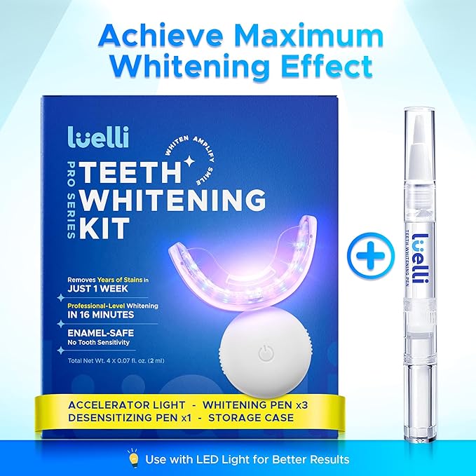 Luelli Teeth Whitening Pen, 20+ Uses - Travel Size Professional Tooth Whitener Serum, Extra Strength Organic Teeth Bleaching Gel for Sensitive Teeth, Instant Stain Removal, Simply White Smile, 4 Count