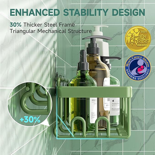 Veken Rustproof & Waterproof Shower Caddy 6-Pack, No Drilling Adhesive Shelves Rack with Soap Holder, Large Capacity Bathroom Organizers and Storage, Wall-Mounted Kitchen & Home Decor, Green