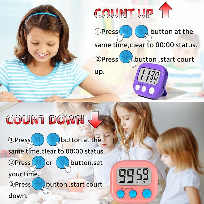 Classroom Timers for Teachers Kids Large Magnetic Digital Timer Teacher Supplies 6 Pack-Pink Purple