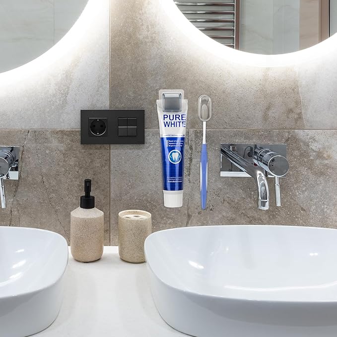 2Pack Toothbrush Holder Wall Mounted with Cover for Bathroom, Toothbrush Storage Organizer for Shower, Self Adhesive Toothbrush Hanger with Toothpaste Clip (Grey)