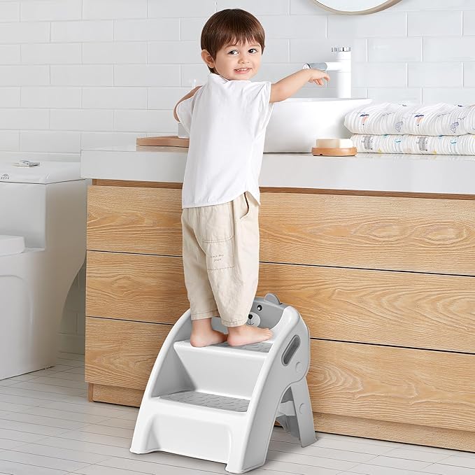 Folding Toddler Step Stool for Bathroom and Potty Training,Anti-Slip, Anti-Tip A-Frame Design with 10-Second Setup-Potty 2 Step Stool for Kids