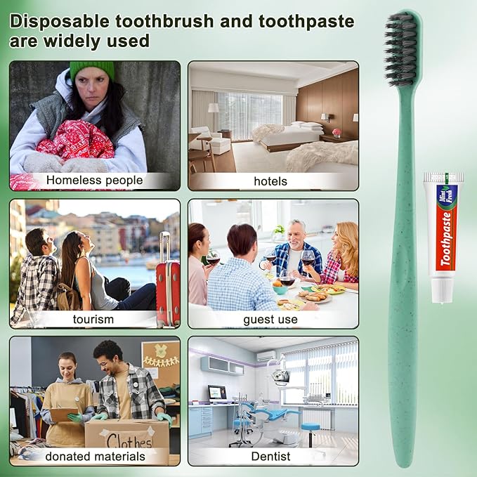 HOFASON Disposable Toothbrushes with Toothpaste 100 Pack, Bulk Travel Toothpaste and Toothbrush Set, Travel Size Tooth Brush Paste Kit, Individually Wrapped Toiletries for Homeless, Hotel, Shelter