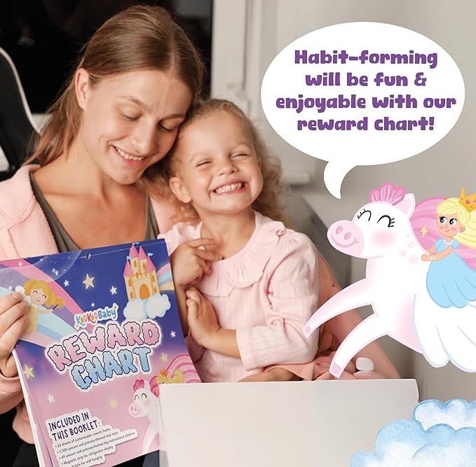 Reward Chart for Kids - 11.4" x11.2" with 1,920 Mini Stickers,49 Big Motivational Stickers, Behavior Chart for Kids at Home, Magnetic Chore Chart, Chore Chart for Kids (Unicorn & Princess)