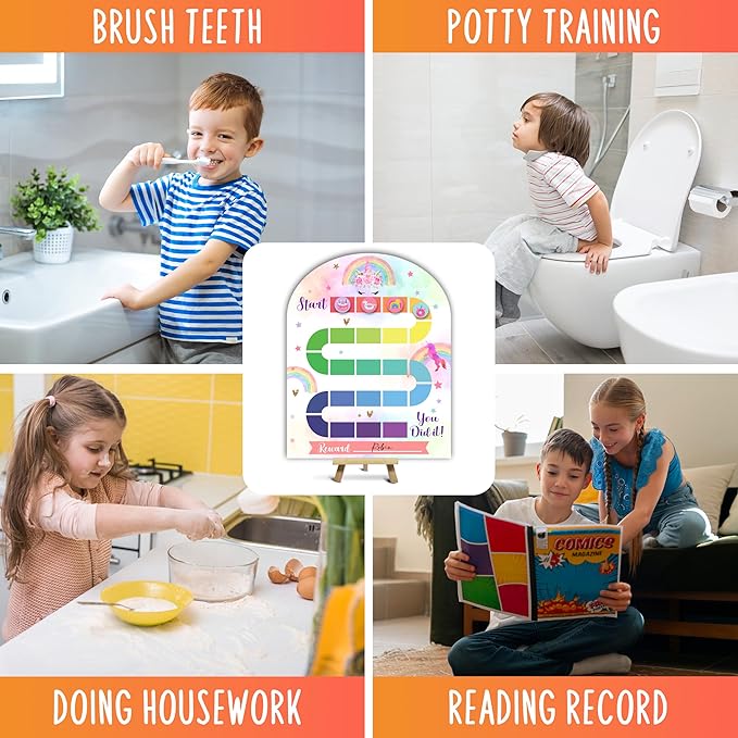 Unicorn Theme Wooden Reward Chart, Behavior Reward Charts, Incentive Responsibility Chart for Girls Kids Toddlers Chore Homework Good Habits Assignments Attendance, 01