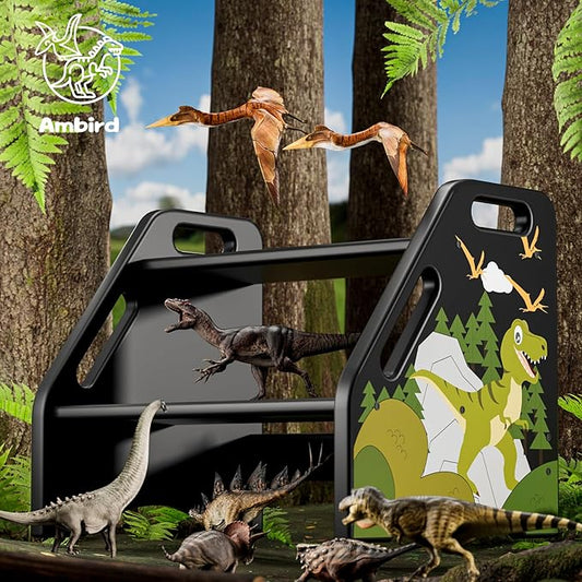 AMBIRD Toddler Step Stool, Dinosaur Wooden Two Step Stool for Kids with Non-Slip Pads, Portable Potty Training Stool with Handles for Bathroom, Sink, Kitchen, Bedroom