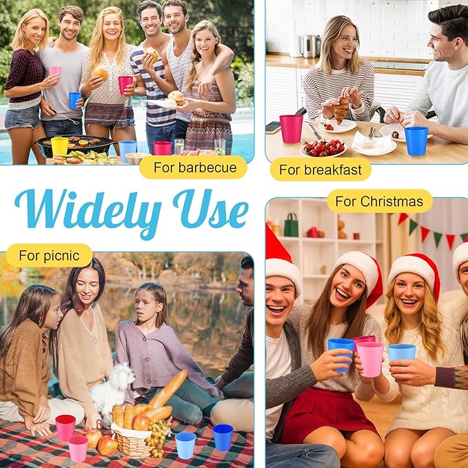 Eccliy 36pcs 8 oz Christmas Cups Unbreakable Plastic Stackable Juice Reusable Tumblers Bulk Plastic Drinking Cups for Kid Toddlers Baby Kid, Dishwasher Safe(Elegant Color)