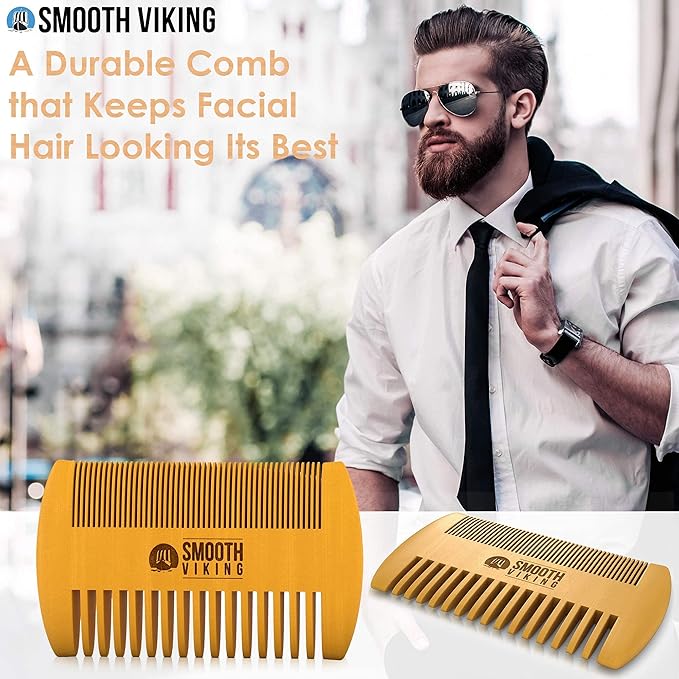 Beard Brush and Comb - Natural Boar Bristle Beard Brush & Beard Comb for Men - Facial Hair Care Gift Set for Men - Mustache Styling, Grooming & Shaping Tools