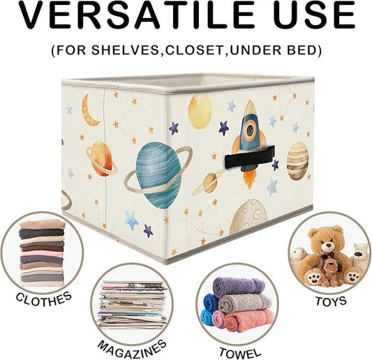 Nogrit Space Nursery Storage Bins Box, Toybox for Boys, Space Planets Rocket Astronaut Foldable Baskets Organizer Container with Handles for Kids Boys Bedroom Bathroom Clothes Toys Books