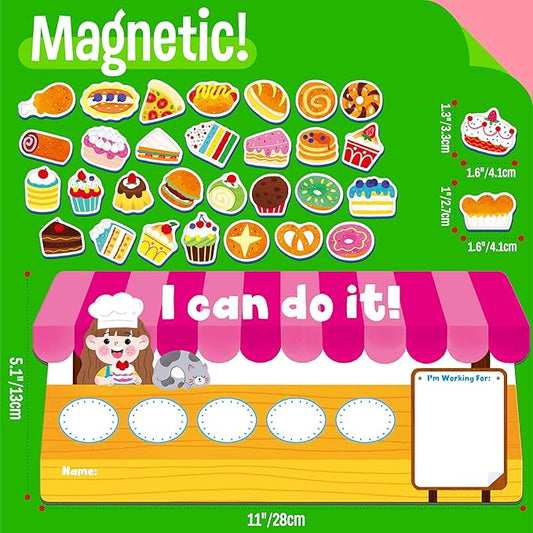 “I CAN DO IT” Token Board, Magnetic Reward Chart with 31 Snack Magnets, Market-Themed Reward System Board, Incentive Chart for Good Behavior and Responsibility, Great for Toddlers, Kids, Students