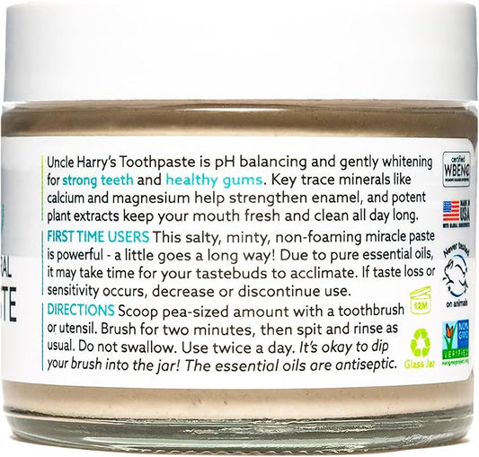 Uncle Harry's Spearmint Remineralizing Toothpaste | Natural Whitening Tooth Paste Freshens Breath & Promotes Enamel | Vegan Fluoride Free Toothpaste (2 Pack)
