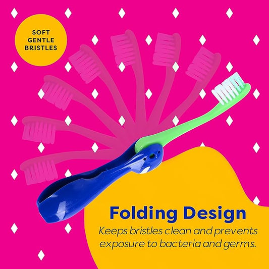 Kids' Soft Toddler Toothbrush, Gentle Bristles for Home, School, Camp, Sleepovers - Folding Handles for Tiny Hands (3 Pack)