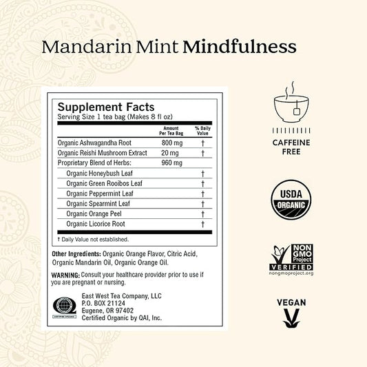 Yogi Tea Mandarin Mint Mindfulness - 16 Bags per Pack (4 Pack) - Organic Mandarin Mint Tea - Calming Herbal Tea - Includes Ashwagandha, Reishi Mushroom, Mandarin, Peppermint & More