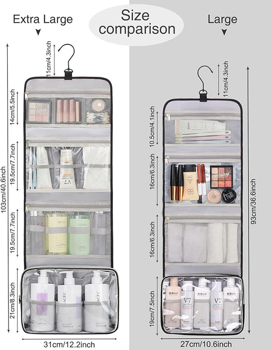 Relavel Travel Toiletry Bag for Men, Hanging Toiletry Bag for Women Makeup Cosmetic Storage Organizer Large Capacity Travel Kit Shaving Bag for Full Sized Container Black