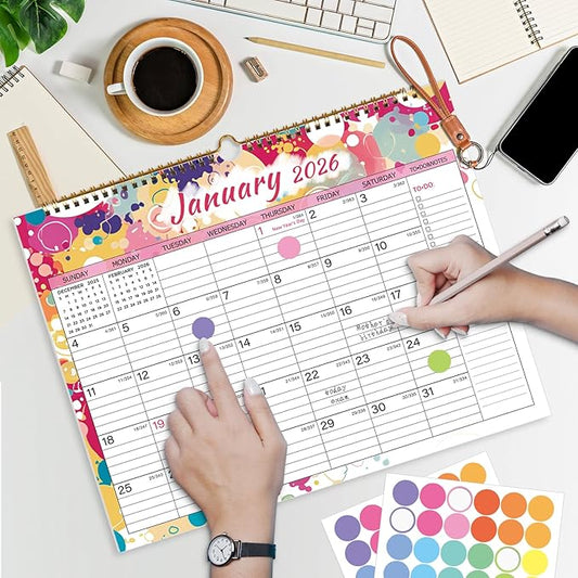 2026 Calendar, Wall Calendar 2026-2027, 18 Month Calendar January 2026 - June 2027, 14.8" X 11.5", Calendar with Twin-Wire Binding, Hanging Hook and Julian Dates (Multi Colorful)