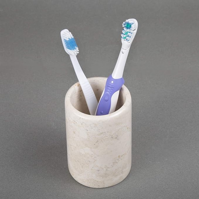 Creative Home Natural Champagne Marble Tumbler Solid Stone Toothbrush Holder Cup Bathroom Vanity Makeup Brush Pen Organizer Handcrafted Heavyweight, 3.5 Diam. x 4.5 H Inch