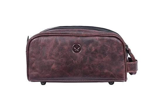 10" Premium Leather Toiletry Travel Pouch With Waterproof Lining | King-Size Handcrafted Vintage Dopp - Kit, Gift for Father's Day By Aaron Leather Goods