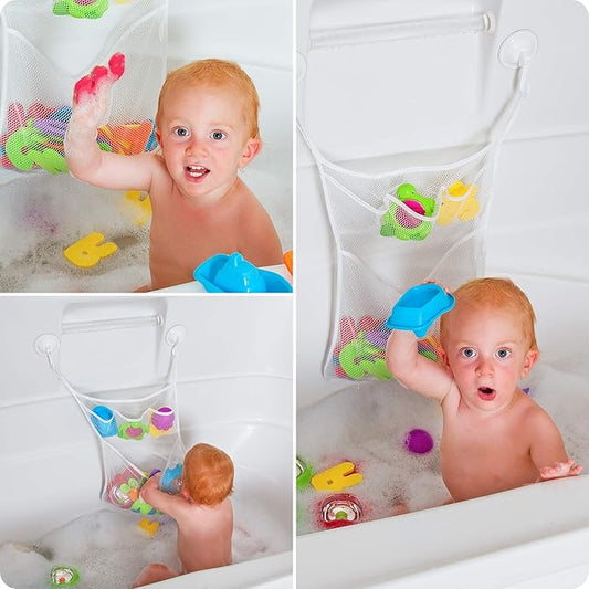 Lilly's Love Bath Toy Storage - Large 14 x 20 inch Bathtub Toy Holder + 2 Locking Hooks, Quick Dry & Easy for Kids to Put Bath Toys Away