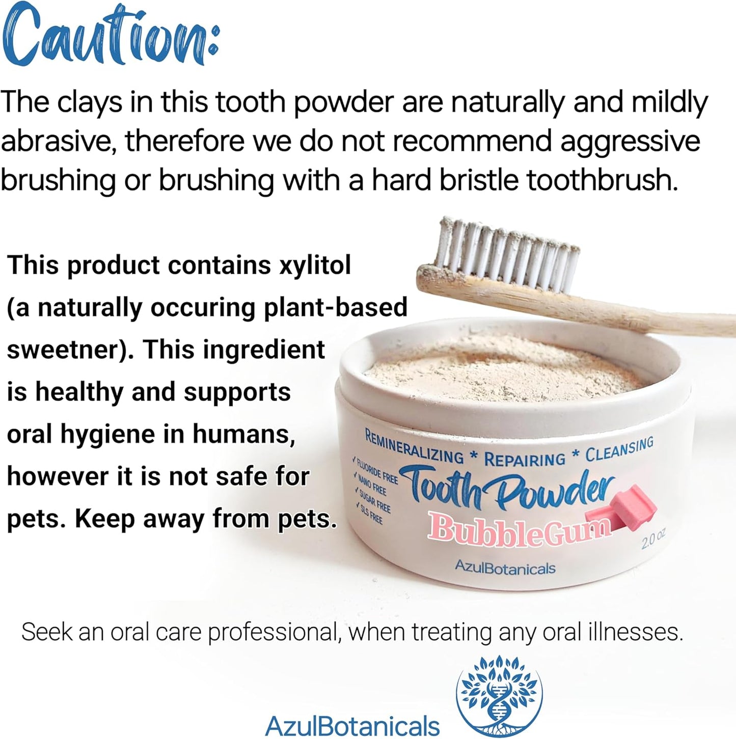 Remineralizing & Cleansing Tooth Powder, Bubblegum. Fluoride Free, SLS Free, Nano Free for Organic Oral Wellness (2 Ounces)