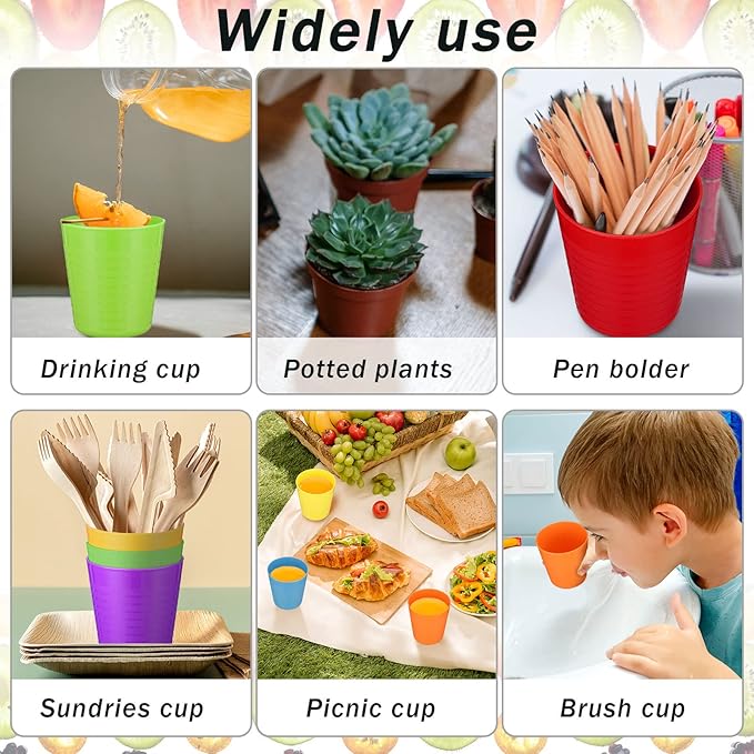 Eccliy 36pcs 8 oz Christmas Cups Unbreakable Plastic Stackable Juice Reusable Tumblers Bulk Plastic Drinking Cups for Kid Toddlers Baby Kid, Dishwasher Safe(Bright Color)